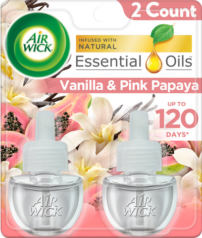 Plug in Scented Oil Refill, 2 ct, Vanilla and Pink Papaya, Air Freshener, Essential Oils